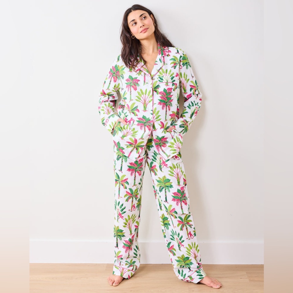 PrintFresh Royal Palms Long Sleep Pajama Set Pink Benefits Size XS